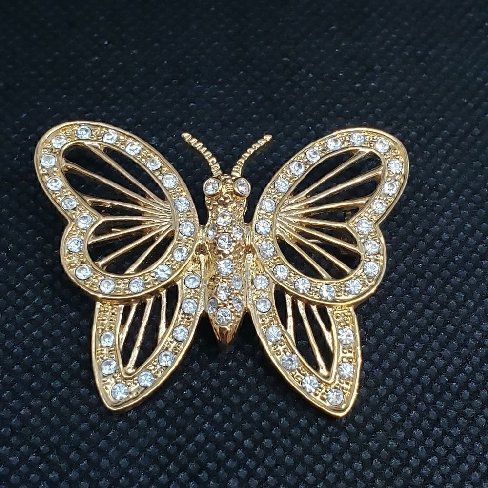 ROMAN VINTAGE Rhinestone Embellished Butterfly Pin Brooch